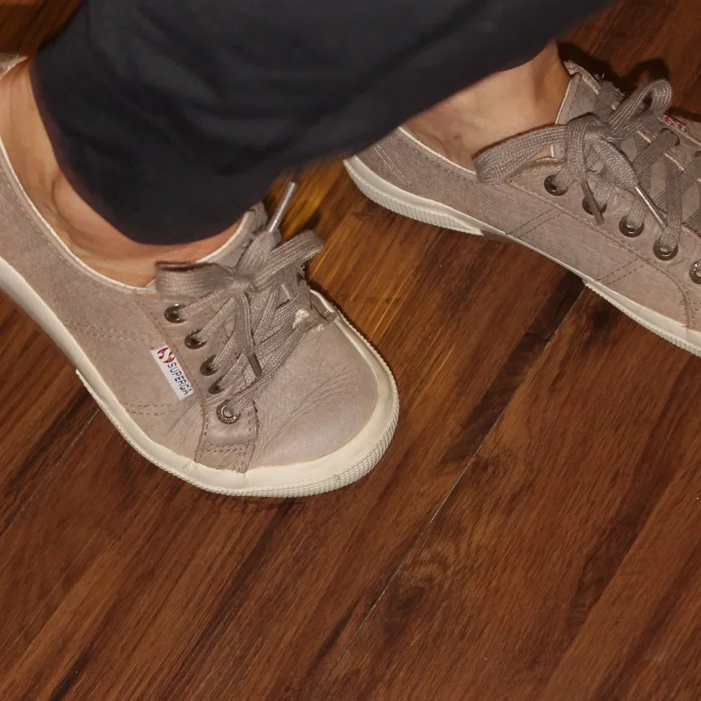 Superga Womens Sneakers Tan Gray Lace Up Leather Shoes 37 7